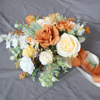European Romantic Orange Bridal Bouquet for Wedding Photography Artificial Flowers Photo Prop Home Living Room Decor