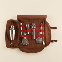Woven Textile Portable Bartender Bag Leather-Like Straps Bartender Storage Bag Metal Hardware Bar Tool Organizer Zippered Pocket for Bartenders