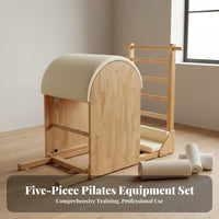 5 Pieces Pilates Reformer Ladder Barrel Chair Set Solid Wood Frame Pilates 5 Piece Set Professional-Grade for Beginners, Seniors, Home Gym, Stretching