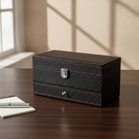 Watch Box with Drawer Carbon-Fiber-Style Double-Layer Jewelry Box Hard-Cover Watch Organizer with Drawer for Men, Dresser, Desktop, Closet
