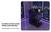 Food Service Trolley Heavy Duty Rolling Bar Cart with Cabinet Omni-Directional Rotating Wheels 3-Shelf Service Cart for Restaurant Hotel, Dining Room