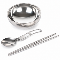 Travel Cutlery Set, Stainless Steel, Chopsticks & Spoon Set, With Case, For Bento, Foldable