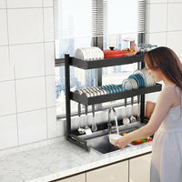Dish Rack and Dish Drainer with Utensil Holder, 2-Tier Over Sink Kitchen Sink Organiser