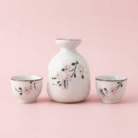 Japanese Sake Set: Ceramic Pot & Cups - Cherry Blossom