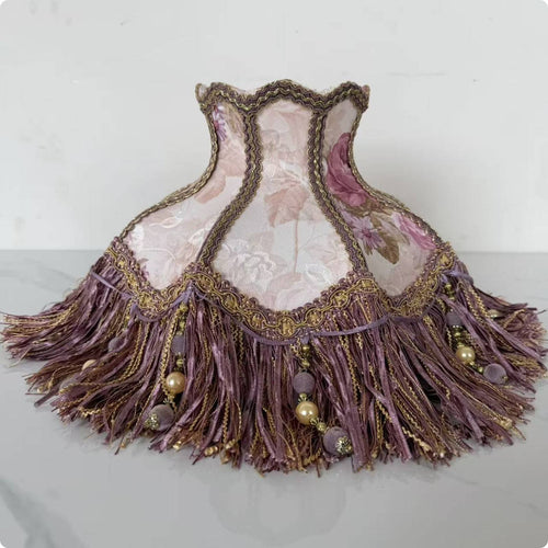 Violet Floral Tassel Lampshade Ornate Tassel Shade Soft Light for Guesthouse