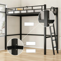 Metal Loft Bed Space Saving Loft Bed Frame No Box Spring Needed Furniture for Students, Teens, Small Apartments, Dorm Rooms, Bedrooms