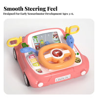 Pretend Driving Toy with Road Display | ConstructionPowered, Toy Steering Wheel with Dashboard, for Playroom