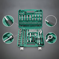 108 Pieces Mechanics Tool Set Mirror Finish Chrome Automotive Tool Kit Lightweight Socket Set with Case for Car Owners, Garage, Roadside Emergency