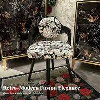 Vintage Wooden Makeup Chair Solid Wood Frame Swivel Dressing Chair Floral Pattern Upholstered Dressing Stool for Women, Bedroom, Nail Salon