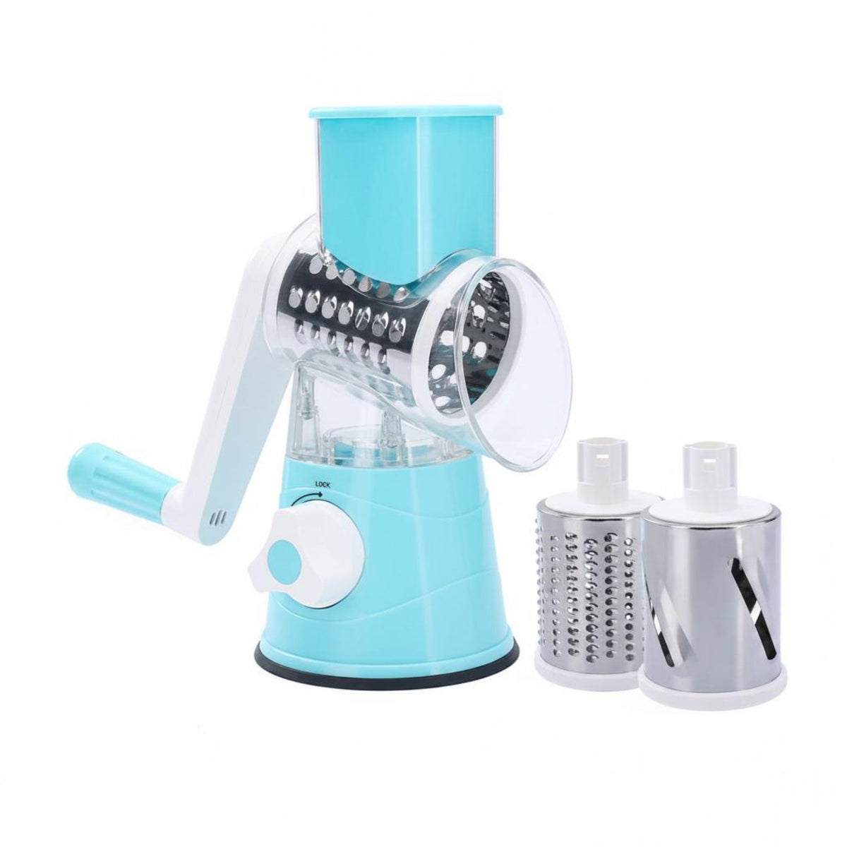 3 Interchangeable Blades Manual Drum Shredder Easy to Clean Rotary Vegetable Cutter High Effectiveness Hand Crank Cheese Grater