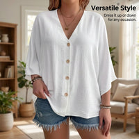Plus Size Linen Shirt Women with Batwing Long Sleeve Design, Ladies and Blouses in Loose Fit for Business Casual Office Wear