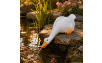 Duck Fountain Ornament Carved Feather Texture Duck Garden Statue White Finish