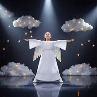 Celestial Costume with Feathered Appendages and Radiant Circlet Lightweight Kids Celestial Dress with Feathered Appendages And