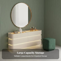 Creamy Aesthetic Wavy Front 6-Drawer wardrobe chest Slim contour Dressing Table Multifunctional Chest of Drawers Modern Design for Apartment Dwellers, Homeowners, Families, Bedroom, Living Room, Hallway, Office