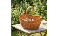 Basket with Handle Woven Rattan Basket Natural Long-Lasting for Picnic, Flower Arranging