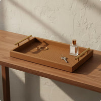 Leather Tray Easy to Carry Rectangular Tray with Handles High Edges Home Storage for Living Room