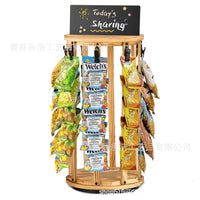 木质前台零食展示架商超薯片置物架桌面带黑板可旋转收纳置物架