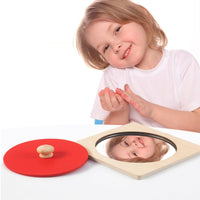 Educational Wooden Puzzle with Mirror Sensorial Circle Puzzle with Mirror Fine Motor Grasping Toy with Knob Learning for Playroom