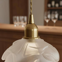 Glass Flower Hanging Light Braided Textile Cable Vintage Brass Hanging Lamp