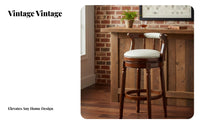 Rotate Stool with Backrest Traditional Design Counter Chair Vintage Design Padded Seat for Homeowners, Kitchen Island