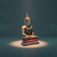 Buddha Statue with Lotus Base Resin Seated Buddha Statue Gold Accents for Desk