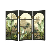 Tropical Three-Panel Desktop Screen Hinged Tabletop Folding Screen Compact Decor Decorative for Cabinet
