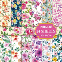 24 Sheets Floral Theme Craft Paper Floral Scrapbook Paper Vivid Prints for Collage