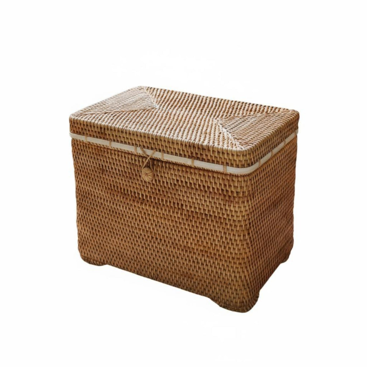Vintage Design Woven Rattan Chest Decorative Lidded Woven Basket Long-Lasting Household Storage Sturdy Frame for Apartment Dwellers, Gift Givers, Living Room, Bedroom, Closet, Nursery