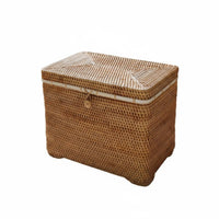 Vintage Design Woven Rattan Chest Decorative Lidded Woven Basket Long-Lasting Household Storage Sturdy Frame for Apartment Dwellers, Gift Givers, Living Room, Bedroom, Closet, Nursery