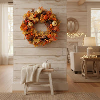 Fall Pumpkin Wreath Full Design Autumn Foliage Wreath Easy to Hang for Porch