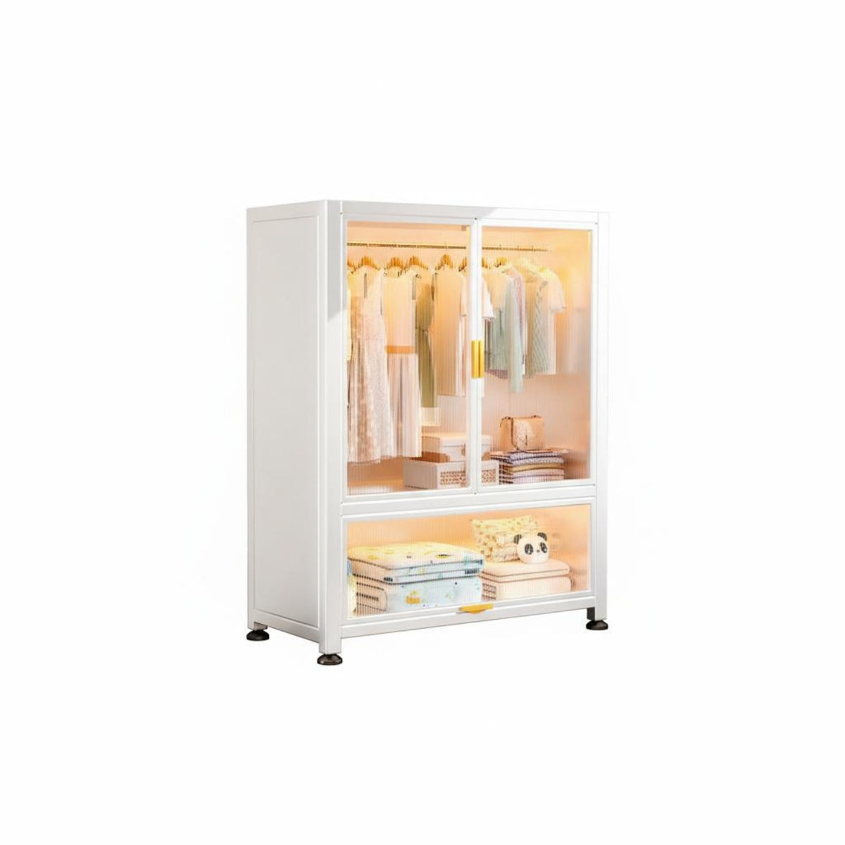 1 Piece Metal Wardrobe Cabinet Steel Storage Dustproof Bedroom Wardrobe Large Capacity Easy Assembly Carbon Steel Frame Suitable for Families Dorm Room Home Office Garage