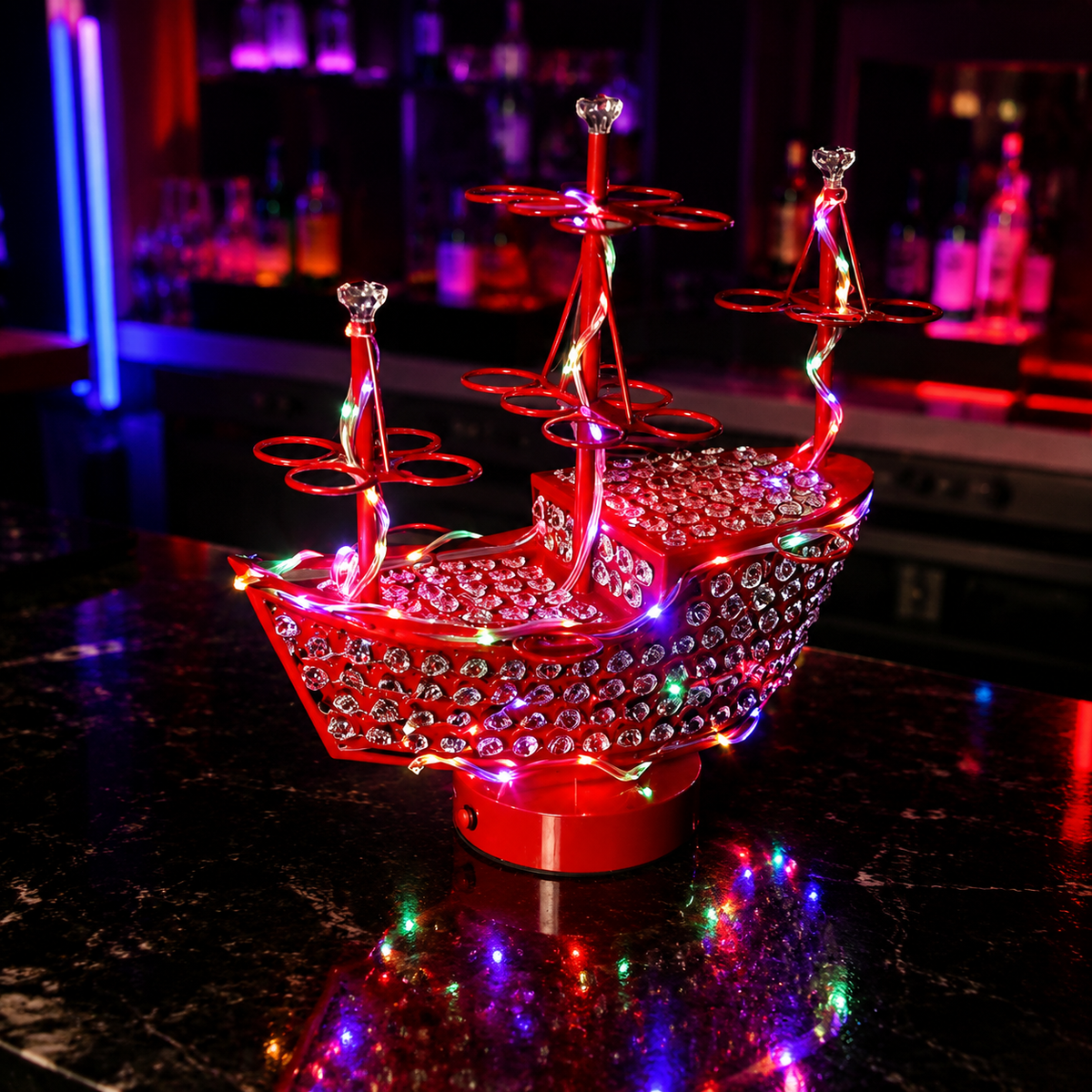 Shot Glass Display Rack, Holds 24pcs, With LED Lights, USB Powered, Luxury Retro Style, 43x24x40cm
