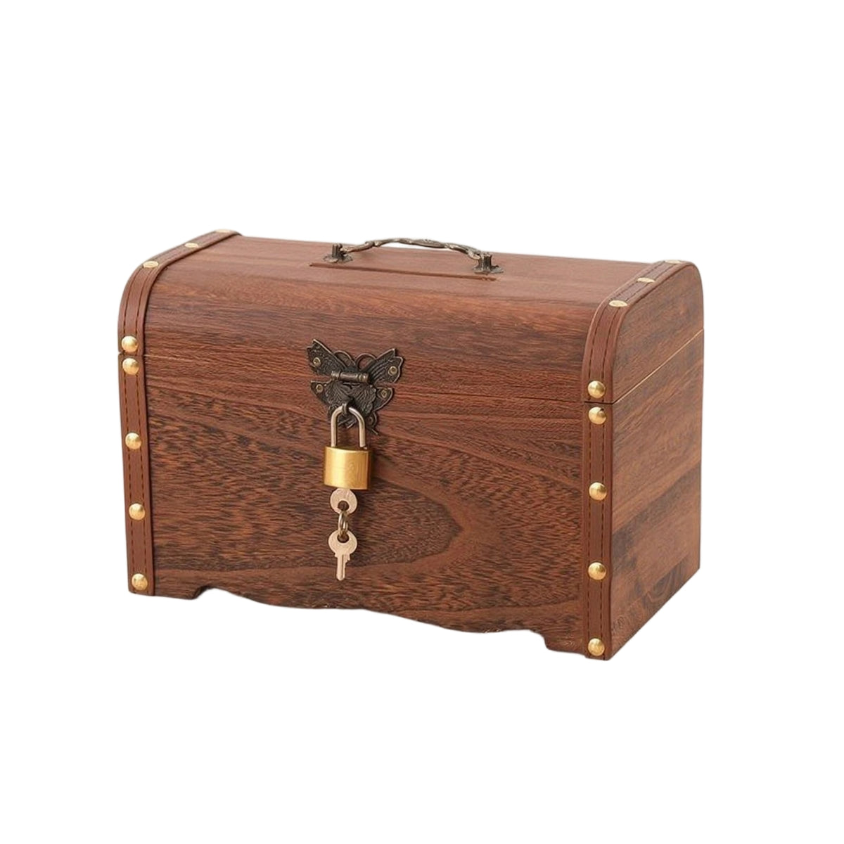 Lockable Treasure Chest Piggy Bank with Lock and Keys Vintage Wooden Treasure Chest Piggy Bank Functional Wooden Currency Box Practical for Children