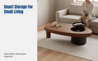 Minimalist Wabi-Sabi Coffee Table, Solid Wood, Storage, Artistic Design, Living Room