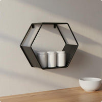Hexagon Wall Shelf Geometric Crafted Metal Wall Shelf Space Saving Household Decor for Living Room