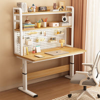 Adjustable Height Desk Space Saving Design Student Workstation with Pegboard Multifunctional Desk with Pegboard Organizer for Students, Teens, Bedroom