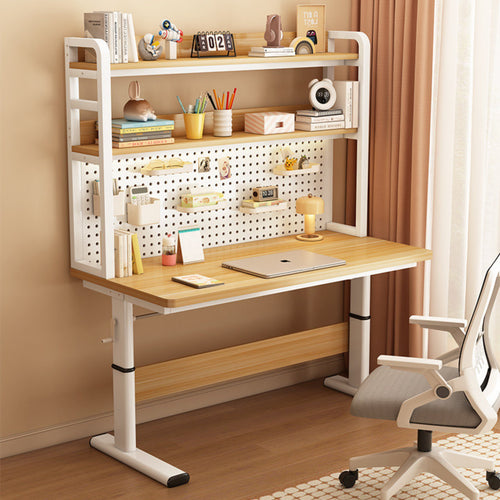 Adjustable Height Desk Space Saving Design Student Workstation with Pegboard Multifunctional Desk with Pegboard Organizer for Students, Teens, Bedroom