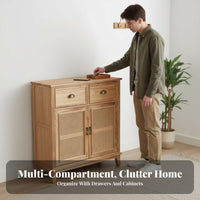 2-Door Rattan Cabinet Large Capacity Rattan Door Console Breathable Design Multifunctional for Kitchen