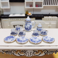 Mini Ceramic 15-Piece Tea Set for Dollhouse Pretend Play