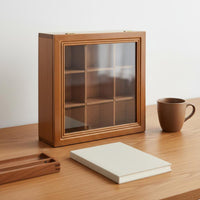 9-Compartment Box Compartmented Tray Wooden Compartment Box Wood Finish for Desk
