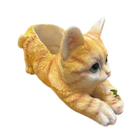 Lying Cat Planter Textured Resin Kitten Planter Kawaii for Courtyard