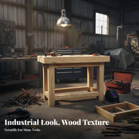 Solid Wood Workbench Thick Tabletop Heavy-Duty Work Table Mortise and Tenon Joint Garage Workbench for Butchers, Woodworkers, Home, Art Studio, Office