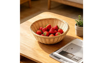 Round Bamboo Basket Low-Sided Bamboo Woven Basket Wide opening Storage Item for Tabletop