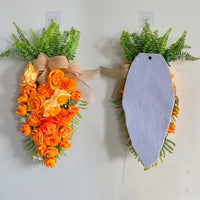 Artificial Easter Carrot Wreath, Orange Floral Door Hanging Decoration with Rustic Hessian Bow, Spring Teardrop Swag for Front Door, Porch and Wall Decor