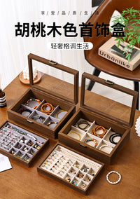 Solid Wood Double-Layer Jewelry Box with Lid, Large Capacity for Necklaces and Rings