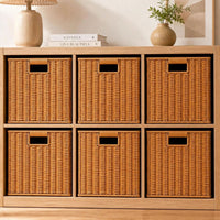 Rattan-Look Storage Basket with Handle for Shelves and Cabinets
