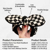 Checkered Bow Headband for Makeup, Soft Cloth Face Washing for Women Teens, Skincare Cosmetic Accessory