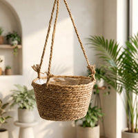 Hanging Basket for Garden Decor and Hanging Plant Display, Boho Decor Plant Hanger with Liner, Handmade Plant Fiber Round Plant Basket, 1 Pack