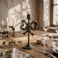 Bow-Shaped Candle Holder Antique Distressed Finish Wrought Iron Candle Holder Decorative Table Decor