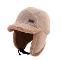 Warm Earflap Cap Fleece-Lined Knit Cap Unisex Foldable
